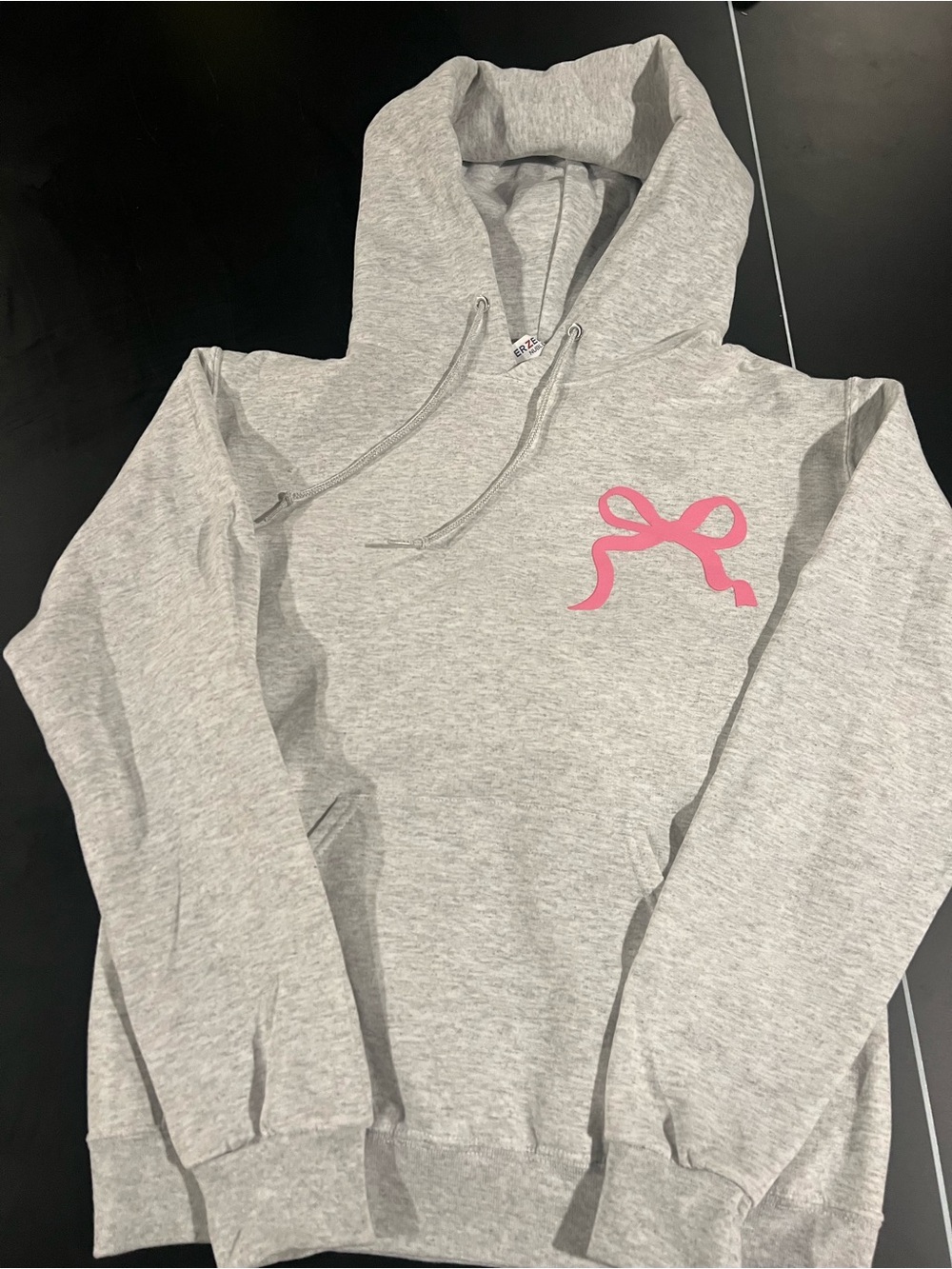 Jerzees Light Gray Hoodie with Pink Bow Accent
